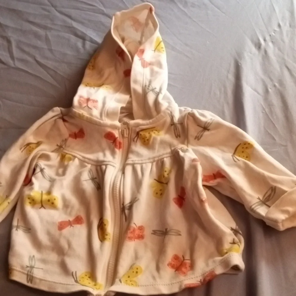 Carter's 3 Months Baby Girls Zip Up Hoodie with Butterfly design - Picture 3 of 8